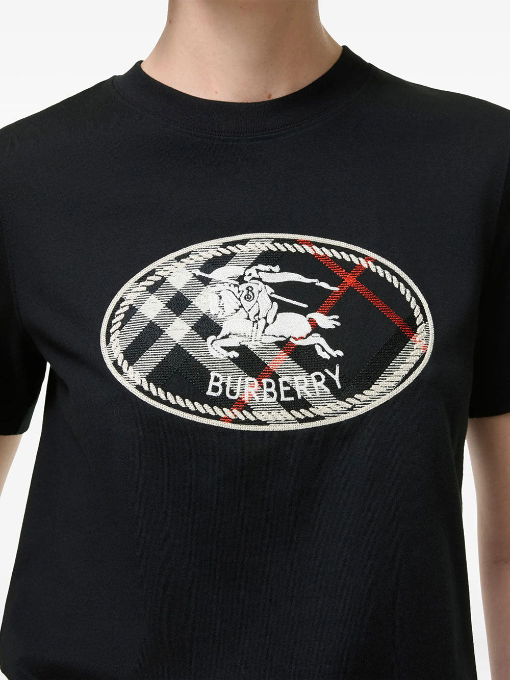 Burberry Women Check Knight Stamp Cotton T-Shirt