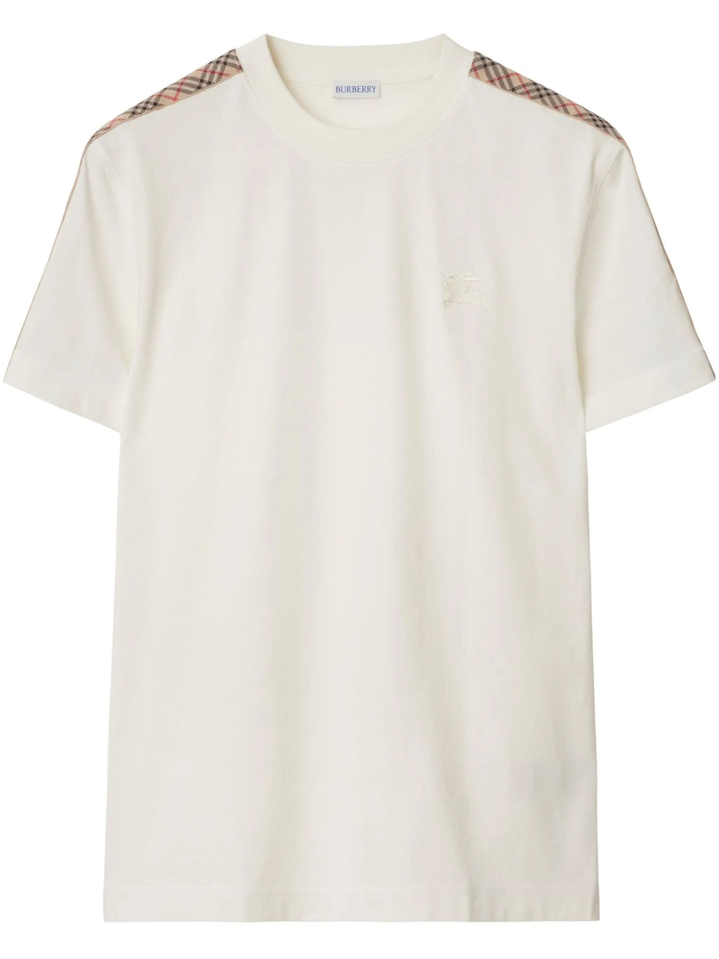 BURBERRY Check Trim Cotton T-shirt Chalk White