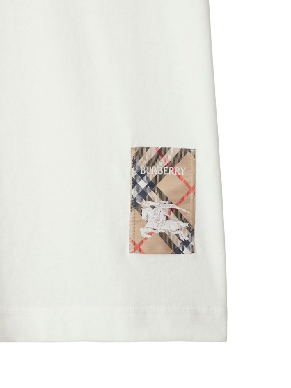 White Cotton Check Label T-Shirt