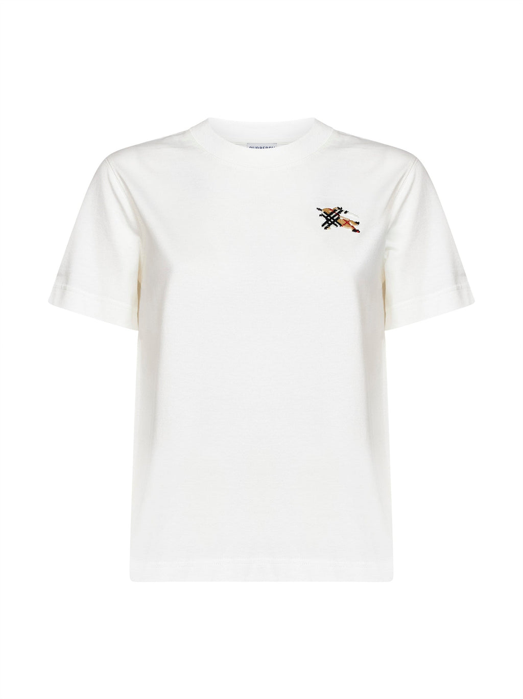 Burberry Women Chalk White Cotton T-Shirt With Knight Check