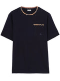 Solid Black T-Shirt With Checkered Trim Details